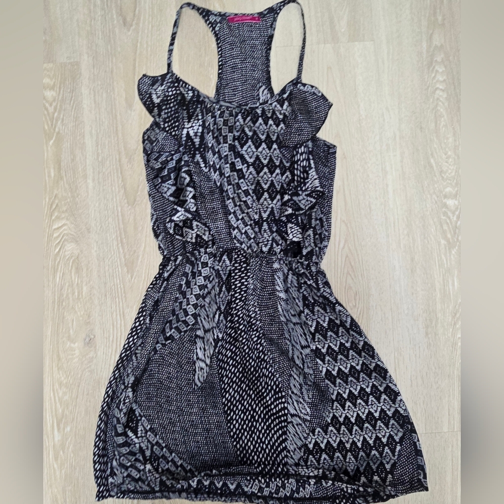 julie's closet Black & White Patterned Ruffle Midi Dress